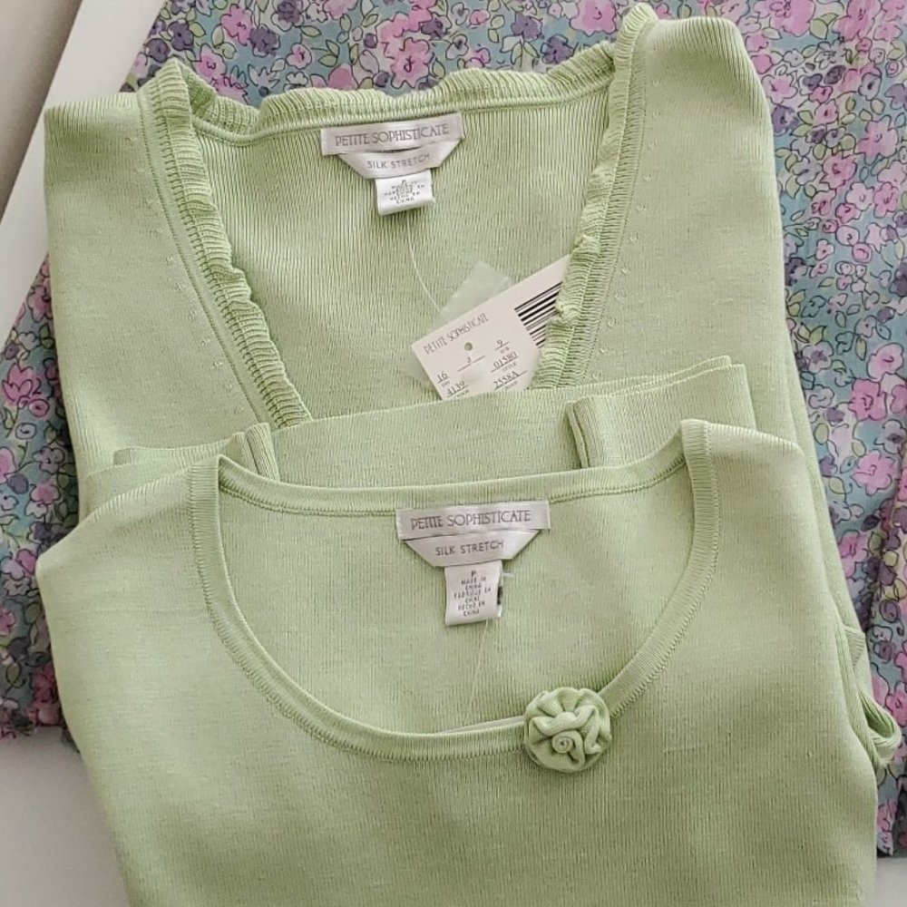 Petite Sophisticate Silk Stretch Cardigan & Shell Set | NWT | P | Light Green - Picture 15 of 16